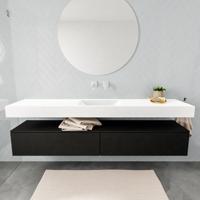 Badmeubel Ibiza 200 cm Mat Zwart Twee Lades Spoelbak Midden Mat Wit (0 kraangaten) - thumbnail