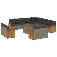 14-delige Loungeset met kussens poly rattan grijs - thumbnail