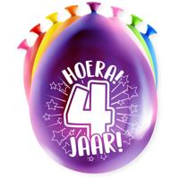 Party Ballonnen Hoera 4 Jaar - 8 Stuks - thumbnail