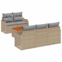 Tuinbankenset met kussen 6 pcs Beige poly rattan - thumbnail