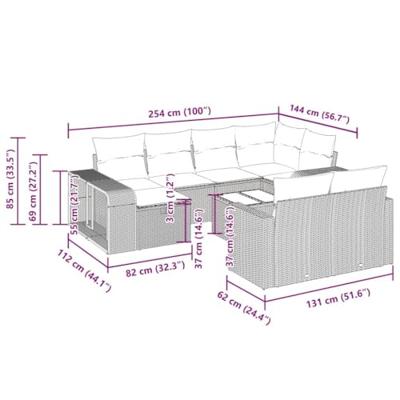 11-delige Loungeset met kussens poly rattan bruin