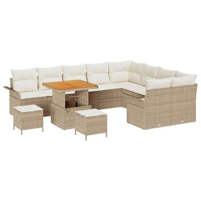 Tuinbankenset met kussen 12 pcs Beige poly rattan