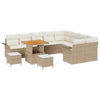 Tuinbankenset met kussen 12 pcs Beige poly rattan - thumbnail