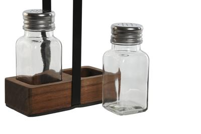 Peper- en Zoutvat Home ESPRIT Zwart Kristal Acacia 12 x 6 x 17,5 cm