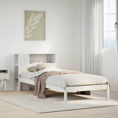 Bed met boekenkast zonder matras grenenhout wit 75x190 cm