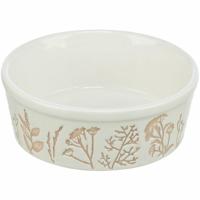 TRIXIE VOERBAK / DRINKBAK HOND PLANTMOTIEF STRUCTUUR KERAMIEK WIT / TAUPE 700 ML 16 CM 4 ST - thumbnail