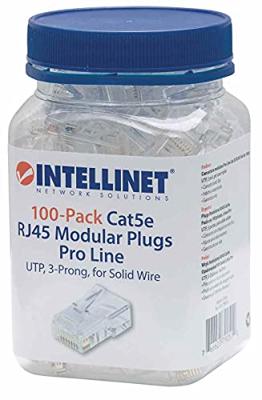 Intellinet Kabel Intellinet verpakking van 100 stuks Cat5e modulaire RJ45-stekkers Pro Line UTP 3-voudige klem voor massieve draad 100 stekkers in pot 50 μ Intellinet Kabel Intellinet verpakking van 100 stuks Cat5e modulaire RJ45-stekkers Pro Line UTP 3-voudige klem voor massieve draad 100 stekkers in pot 50 μ