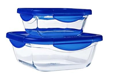 Set van 2 vierkante bewaardozen - PYREX - COOK & GO - Luchtdicht - 0,8 L en 1,9 L - Glas
