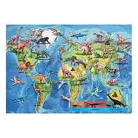 Puzzel wereldkaart dino's - 150 stuks - EDUCA blauw - thumbnail