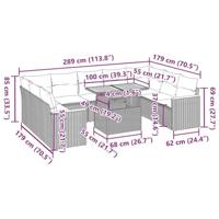 10-delige Loungeset met kussens poly rattan grijs - thumbnail