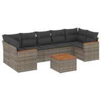 8-delige Loungeset met kussens poly rattan grijs - thumbnail