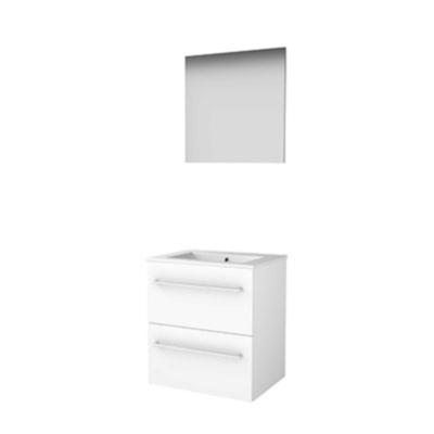 Basic-Line Basic 46 Badkamermeubelset - 60 x 46 cm - Met Grepen - 2 Lades - Keramische Wastafel - 1 Kraangat - Spiegel - Ice White