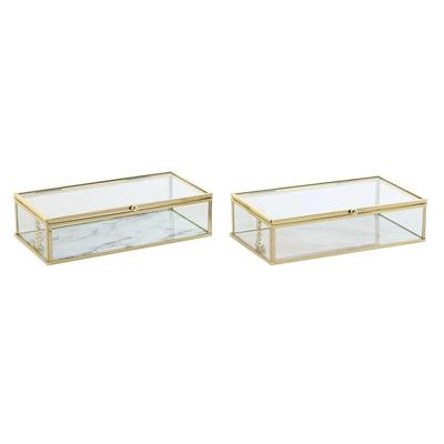 Juwelenkistje DKD Home Decor Gouden Metaal Kristal 20 x 11 x 5 cm 22 x 12 x 7 cm (2 Stuks)