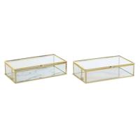 Juwelenkistje DKD Home Decor Gouden Metaal Kristal 20 x 11 x 5 cm 22 x 12 x 7 cm (2 Stuks) - thumbnail