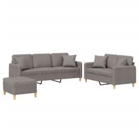3-delige Loungeset met kussens stof taupe - thumbnail