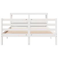 Bedframe met hoofdbord massief grenenhout wit 150x200 cm - thumbnail