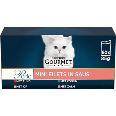Gourmet Perle Mini Filets in saus met rund, kip, konijn, zalm natvoer kat (60 x 85 g) 60 x 85 g Gourmet Perle Mini Filets in saus met rund, kip, konijn, zalm natvoer kat (60 x 85 g) 60 x 85 g