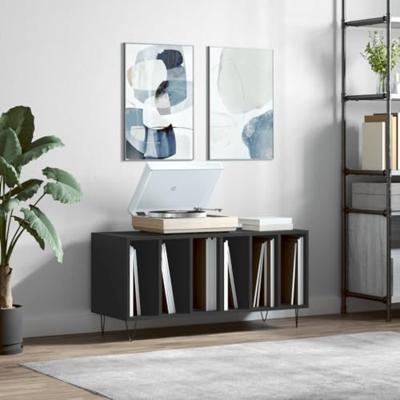 Platenkast 100x38x48 cm bewerkt hout zwart