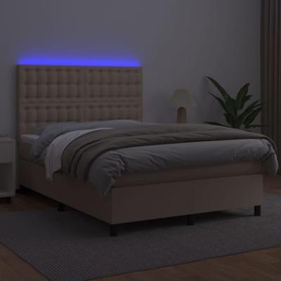 Boxspring met matras en LED kunstleer cappuccinokleur 140x190cm