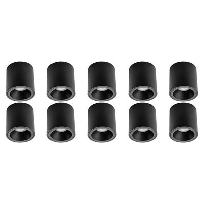 Mat Zwarte Opbouwspot Rond 10-Pack GU10 - Aluminium Ø90mm