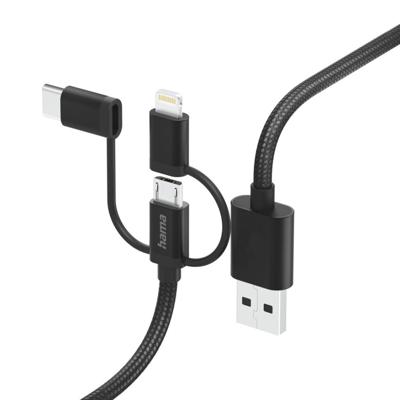 Hama 3in1 Multi-oplaadkabel USB-A - Micro-USB USB-C En Lightning 1,5 M Zwart Hama 3in1 Multi-oplaadkabel USB-A - Micro-USB USB-C En Lightning 1,5 M Zwart