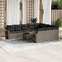 11-delige Loungeset met kussens poly rattan grijs - thumbnail