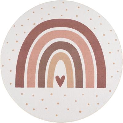 Kindervloerkleed Rond Regenboog COCO Crème - Zacht Speelkleed voor Babykamer en Kinderkamer