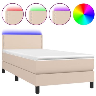 Boxspring met matras en LED kunstleer cappuccinokleur 140x190cm - thumbnail
