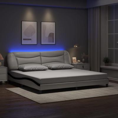 Bedframe met LED-verlichting kunstleer wit en zwart 200x200 cm