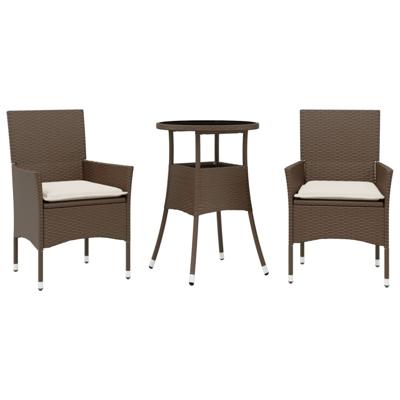 3-delige Tuinset met kussens poly rattan en glas bruin - thumbnail