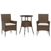 3-delige Tuinset met kussens poly rattan en glas bruin - thumbnail