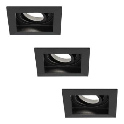 Set van 3 Fresno LED inbouwspots vierkant - GU10 - 4 Watt 345 Lumen - 6500K Daglicht Wit - Dimbaar - Kantelbaar - Verzonken - IP20 voor binnen - Zwart - Anti-glare