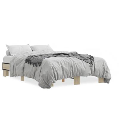 Bedframe bewerkt hout metaal sonoma eikenkleurig 150x200 cm - thumbnail
