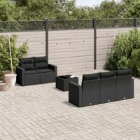 6-delige Loungeset met kussens poly rattan zwart - thumbnail