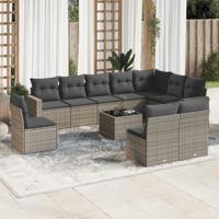 11-delige Loungeset met kussens poly rattan grijs - thumbnail