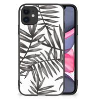 iPhone 11 Bloemen Hoesje Leaves Grey - thumbnail