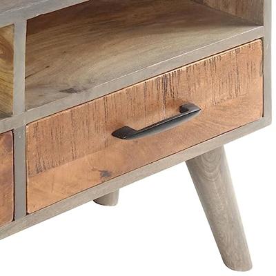 Tv-meubel 130x35x51 cm massief ruw mangohout grijs