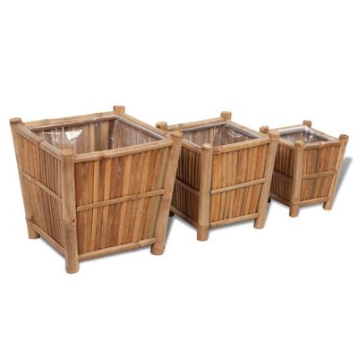 VidaXL 3 st plantenbakken verhoogd bamboe met nylon voering