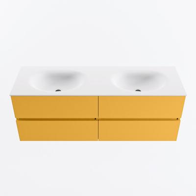 MONDIAZ VICA 140cm badmeubel onderkast Ocher 4 lades. Wastafel MOON dubbel 2 kraangaten, kleur Talc.