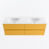 MONDIAZ VICA 140cm badmeubel onderkast Ocher 4 lades. Wastafel MOON dubbel 2 kraangaten, kleur Talc. - thumbnail