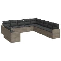 11-delige Loungeset met kussens poly rattan grijs - thumbnail