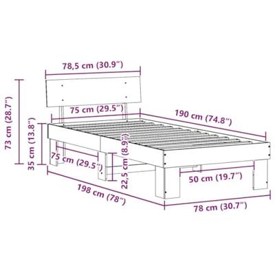 Bedframe met hoofdeinde Bruin 75 x 190 cm Massief grenenhout Bedframe met hoofdeinde Bruin 75 x 190 cm Massief grenenhout