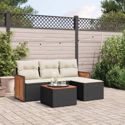 4-delige Loungeset met kussens poly rattan zwart