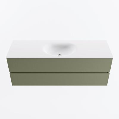 MONDIAZ VICA 140cm badmeubel onderkast Army 2 lades. Wastafel MOON midden zonder kraangat, kleur Talc.