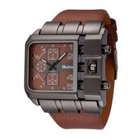 Oulm 3364 mannen vierkante wijzerplaat lederen riem quartz horloge (koffie) - thumbnail