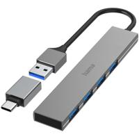 Hama USB-hub 4-poorts USB 3.2 Gen1 5 Gbit/s Ultra Slim Incl. USB-C-adapter - thumbnail