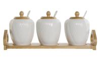 Suikerpot DKD Home Decor Wit Natuurlijk Bamboe Porselein 31 x 9 x 7 cm 4 Onderdelen - thumbnail