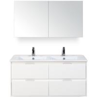 Porto Badmeubelset 120 cm - 4 Laden Wit Hoogglans - Keramische Wastafel Wit Slim met Spiegelkast - thumbnail
