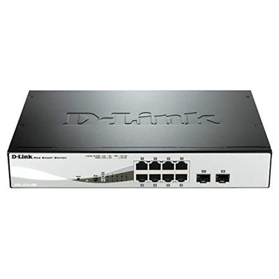 D-Link DGS-1210-08P 8-Port Gigabit PoE Smart Managed Switch met 2 SFP ports (8 x PoE ports) 8 x 1000Base-T, 802.3af/802.3at PoE, 65 W Power Budget, Fanless