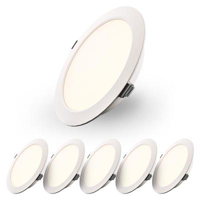 Set van 6 Georgia LED platte Inbouwspots wit - inbouwdiepte 25mm - 18 Watt 1820lm - Rond - 2700K warm Wit - Ø220 mm - IP20 voor binnen